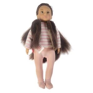 Our Generation 7-Inch Mini  Doll Pink Stripes & Faux Fur Vest Battat Collectible